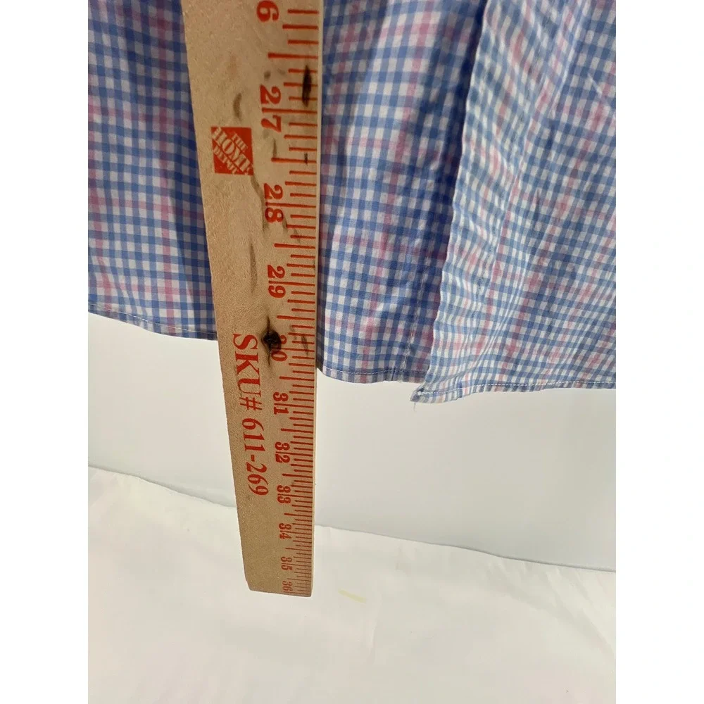 J. Crew Flex Gingham Short Sleeve‎ Button Down Shirt Mens XL Blue Pink Plaid